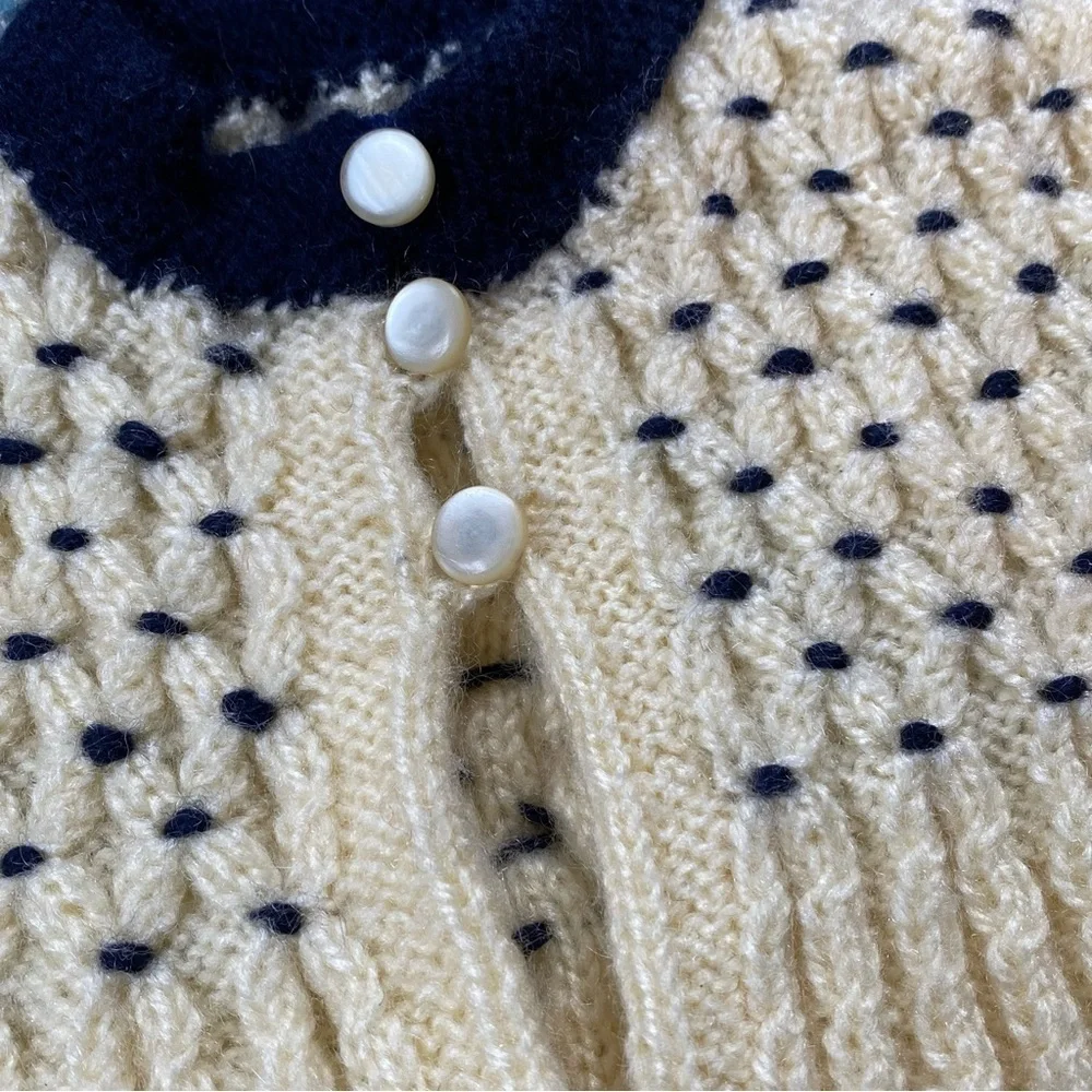 Vintage Navy and Cream Ribbed Cardigan